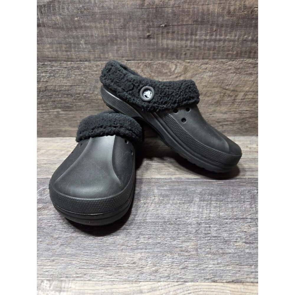 Crocs Shoes Womens 12 Mens 10 Clog Black Faux Fur Lined Comfort Casual Low Top